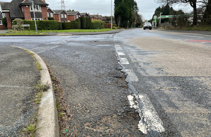 Damage at the junction between the Northway and Wolverhampton Road