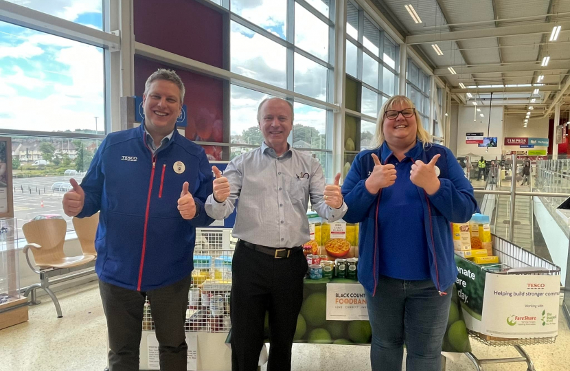 Marco Longhi MP with Chris and Kerry, staff at Tesco Extra, Dudley