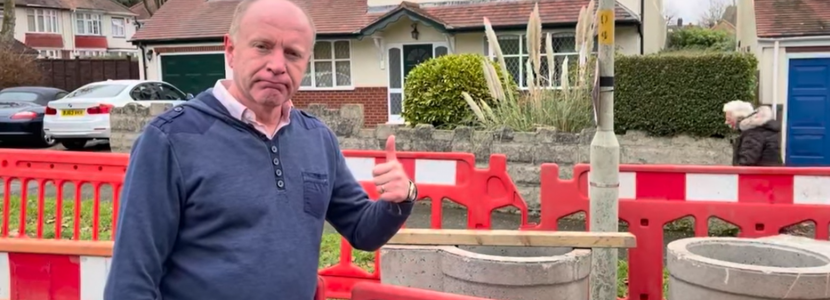 Marco Longhi MP inspecting the works to reduce flooding on Woodland Avenue