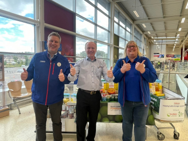 Marco Longhi MP with Chris and Kerry, staff at Tesco Extra, Dudley